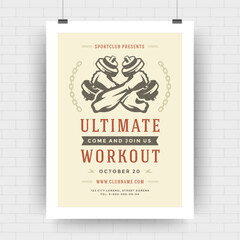 Fitness center flyer modern typographic layout, event cover design template