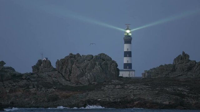 The Creach lighthouse illuminated in evening