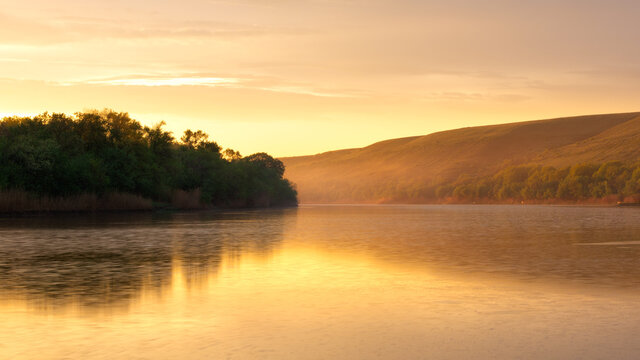 .sunset warm light on the river Seversky Donets, Rostov Region