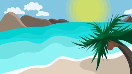 Fototapeta na wymiar Illustration of a sunny island, sea, beach. Vector image, eps 10