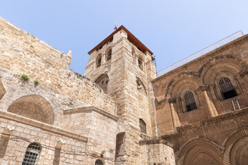 Fototapeta na wymiar The Church of the Holy Sepulchre building in the old city of Jerusalem, Israel