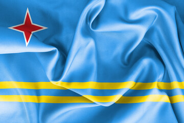 Aruba flag texture creased and crumpled up with light and shadows - obrazy, fototapety, plakaty
