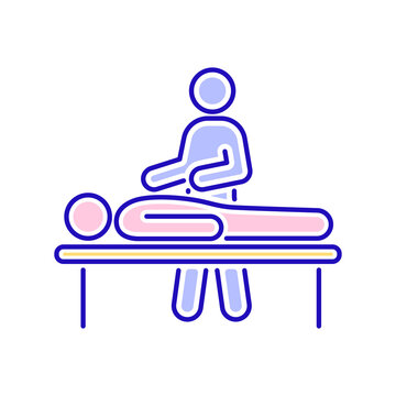 recommend clip art: Massage procedure line color icon. Physiotherapy, acupuncture, rehabilitation. Isolated vector element. Outline pictogram for web page, mobile app, promo. 