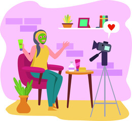 A woman doing beauty vlog at home iilustration