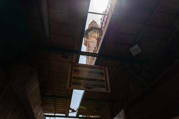 Obraz premium View from Ha Notsrim Street to the minaret of the Mosque of Omar ibn Al-Khattab - 2nd Caliph of Islam, in the old city of Jerusalem, Israel