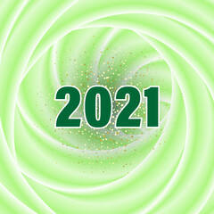 Fototapeta na wymiar Green swirling wave style, abstract background with golden dust for new year 2021
