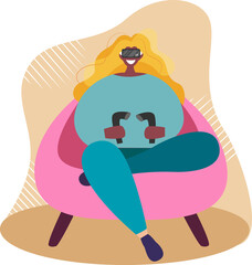 African american woman in virtual reality helmet, glasses vector. Innovation Game device Glasses. Digital entertainment concept. Vector illustration in a modern style.