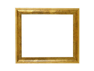 Fototapeta premium Wooden frame for paintings with gold patina. Isolated on white
