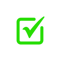 Green check mark icon. Tick symbol in green color, vector illustration.