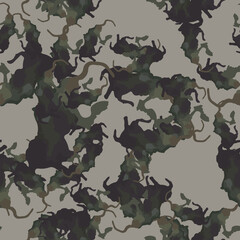 Forest camouflage of various shades of brown, green and grey colors