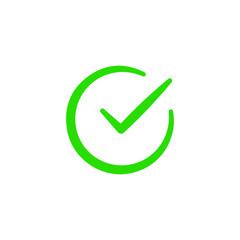 Green check mark icon. Tick symbol in green color, vector illustration.