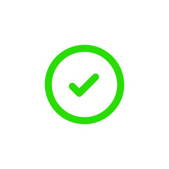 Green check mark icon. Tick symbol in green color, vector illustration.