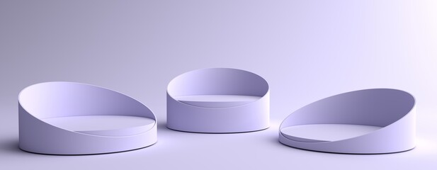 3D Render of Abstract violet Composition with Podium. Minimal Studio with Round Pedestal. Pedestal can be used for advertising, Isolated on violet background, Showcase, Product Presentation.