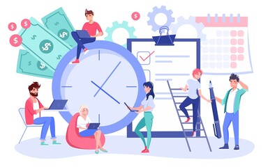 Effective workflow process organization. Work schedule planning, time management concept. Businesspeople, coworker productive working, checking to-do list, deadlines implementation, priority tasks