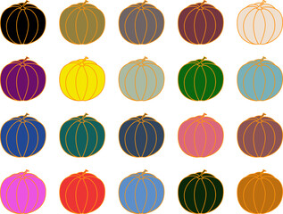 Halloween vector illustration multi color pumpkins Set education card
