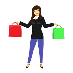 Vector illustration of a woman with bags