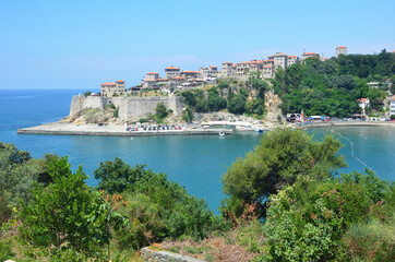 Fototapeta na wymiar Upper town and old fortress in Ulcinj in summer, Montenegro