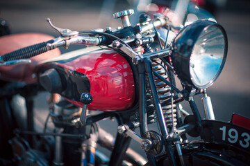 Obraz na płótnie Canvas Front Headlight of a Vintage Motorcycle from 1930