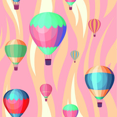 Vector illustration, seamless pattern with Retro hot air balloons