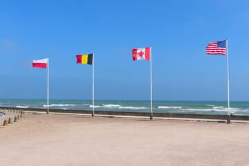 Flags at Omaha beach in France