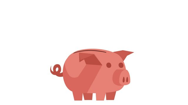 Cartoon Piggy Bank and Coins Falling Animation