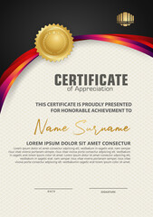 Elegant and futuristic certificate template with curved line shape ornament modern pattern,diploma.