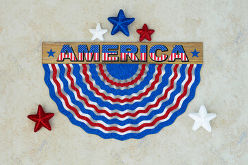 Celebrating Independence Day July 4th, President's, Memorial, Labor and Veteran's Day, Great America. America sign in the colors of the United States flag.