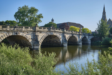 Fototapeta na wymiar English Bridge across the River Severn in Shrewsbury, Shropshire, UK