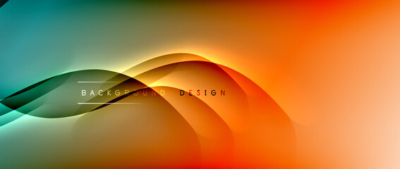 Fluid gradient waves with shadow lines and glowing light effect, modern flowing motion abstract background for cover, placards, poster, banner or flyer