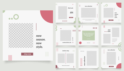 social media template banner fashion sale promotion. fully editable instagram and facebook square post frame puzzle trendy sale poster. red white green color