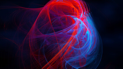 Abstract chaotic red fnd blue pattern on a dark background