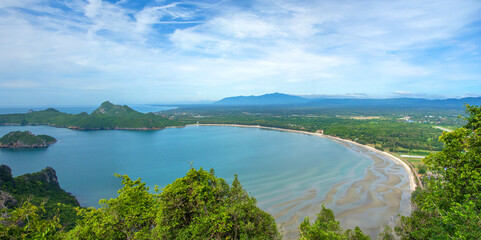 Beautiful panorama high angle view sea sky background from the mountain at Khao Lom Muak, Hua-Hin District, Thailand