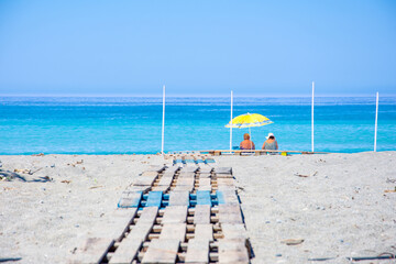 Beautiful beach of the fishing village of Plakias, Crete, Greece