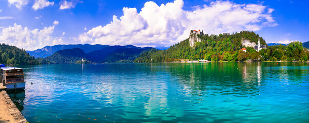 Beauty in nature. Lake scenery - wonderful Bled in Slowenia, popular tourist attraction