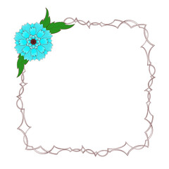 Large spiny square frame with flowers. Digital illustration.