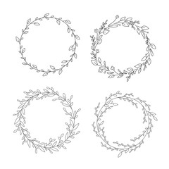 Set of circular laurel foliage and wreath. Design element for invitations, quotes, greeting cards, blogs and more.