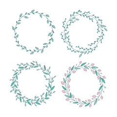 Set of circular laurel foliage and wreath. Design element for invitations, quotes, greeting cards, blogs and more.