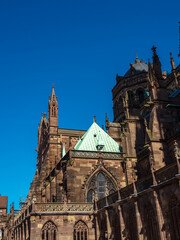 Outside of the Notre dane de Strasbourg Cathedral in Alsace