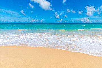 Fototapeta na wymiar White sand beach and blue sky summer vacation