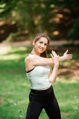 girl goes in for sports in the park of europe