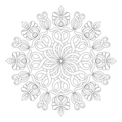 black and white flower pattern isolated on white background. beautiful round ornament. outline drawing by hand. embroidery, pattern, coloring.