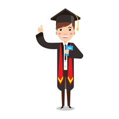 Cartoon boy graduation giving thumbs up vector illustration