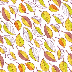 Vector background with falling leaves . Autumn Seamless pattern. Hand drawn illustration. Perfect for packaging, wrapping, wallpaper, menu, logo, fabric, party decor, scrapbooking, invitation