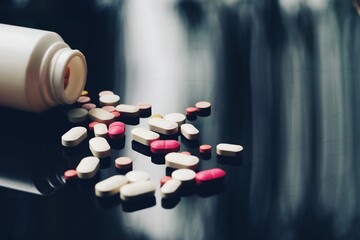 medicine tablet on table, medical and healthcare business technology