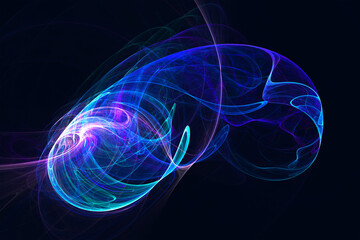 Abstract chaotic neon pattern on a dark background