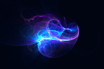 Abstract chaotic neon pattern on a dark background