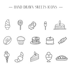 Collection of handdrawn food elements. Food doodles.