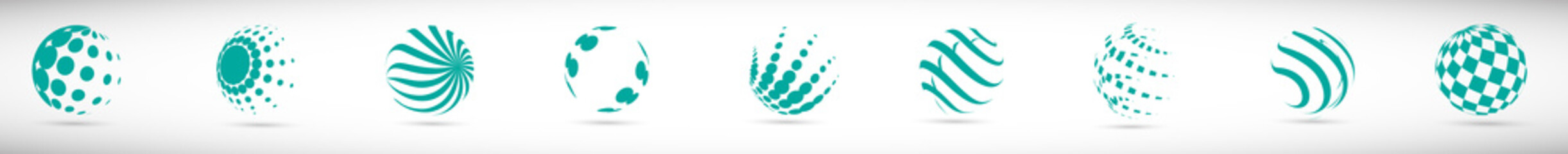 Abstract Globe Logo Set - Isolated On Gray - Vector Illustration. Abstract Globe Vector For Web Icon, Tech Logo And Element Design. 3D Icons For Earth, Global, Globe, Planet And World Logo, Vector