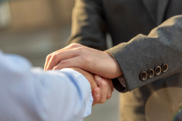 Partner Business Trust Teamwork Partnership. Industry contractor fist bump dealing mission business. Mission team meeting group of People Fist bump Hands together. Business trust teamwork Concept