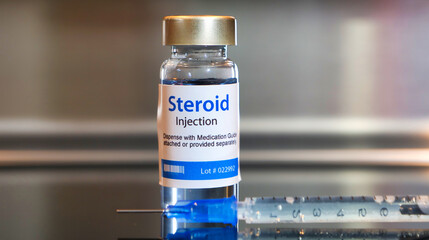 Bottle of steroid injection with a syringe